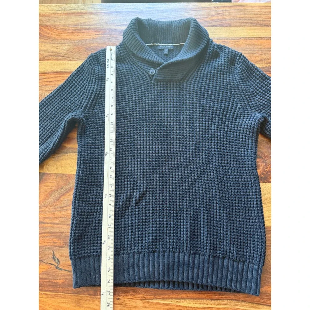 Banana‎ Republic Mens NavyWaffle Knit Shawl Collar Button Sweater Medium FA23
